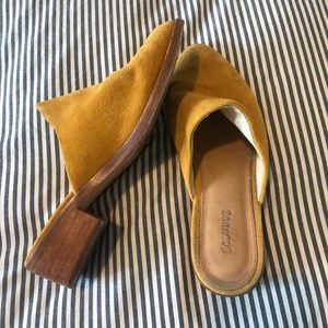 mustard yellow suede mules